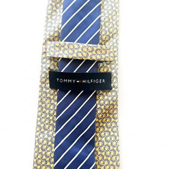Tommy Hilifiger Blue and Yellow Chainlink 100% Silk Neck Tie - Picture 5 of 7
